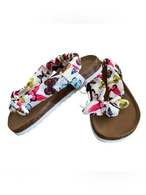 Falls Creek Elise Kids Butterfly Print Knotted Sandals sz 12 youth White & Pink